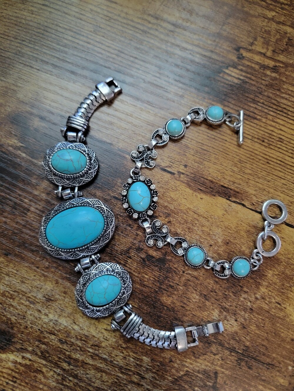Faux Turquoise Stone Silver-Tone Bracelet - Women Jewelry